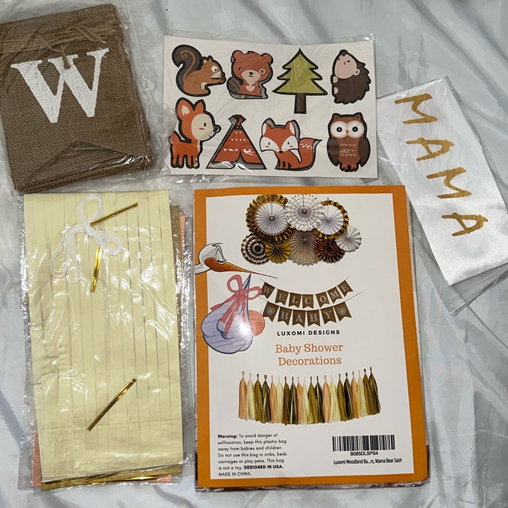 NIP Woodland Baby Shower Decoration Set Welcome Party Banner Fans